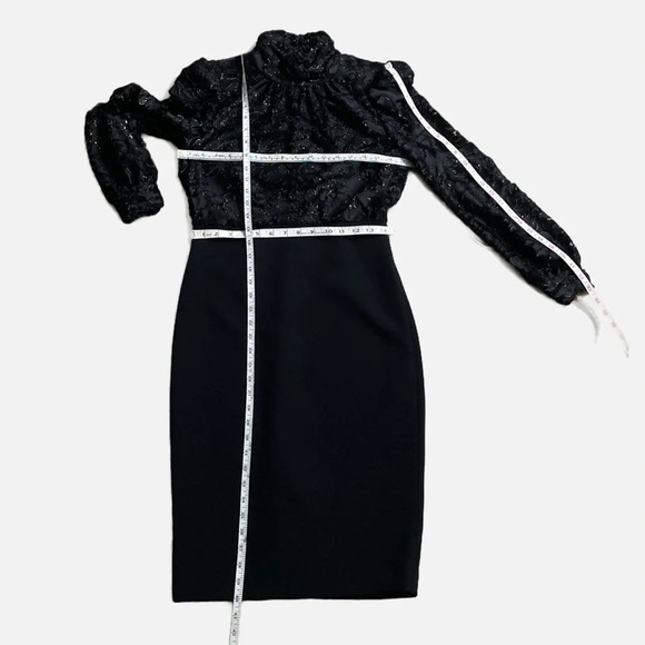 Badgley Mischka Mock Neck Midi Sheath Dress NWT Black Gold Long Sleeve Zip Sz 4 - Picture 13 of 14